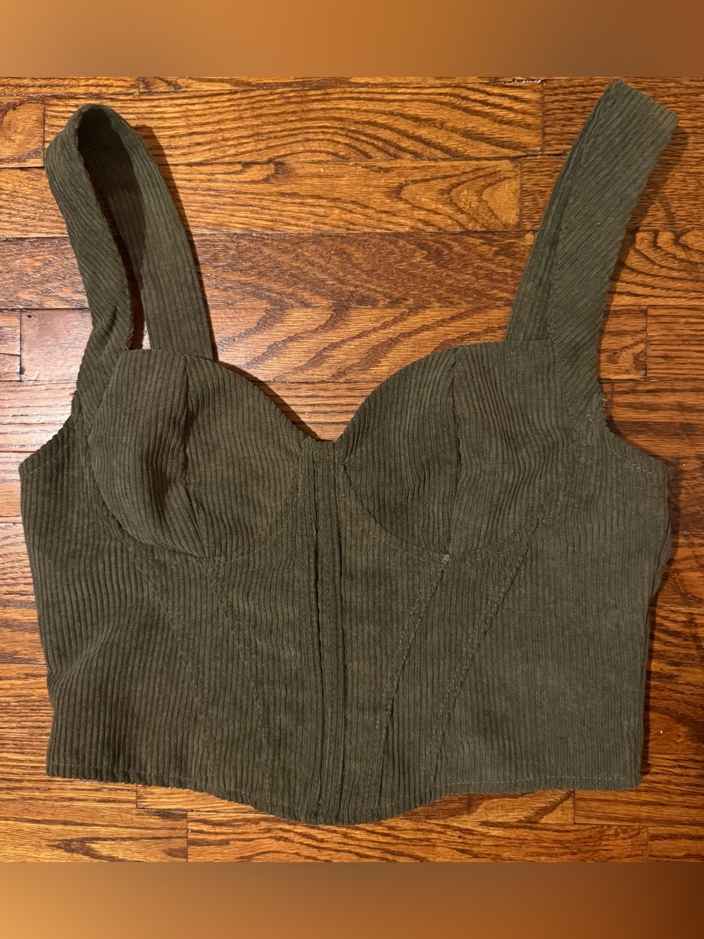 Olive Green Ribbed Zip Up Bustier Crop Top